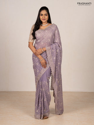 Lavender Georgette Saree - Embroidery