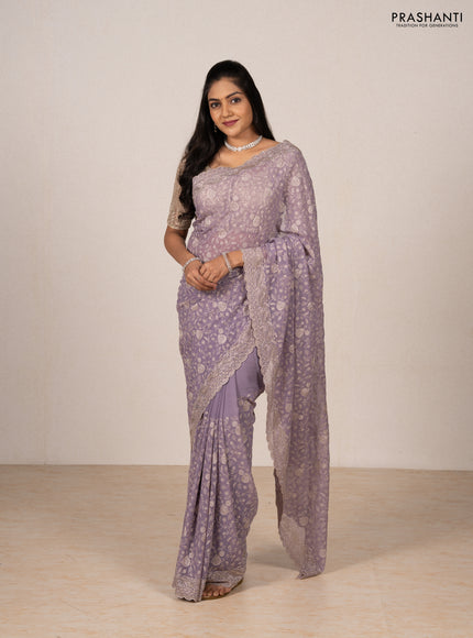 Lavender Georgette Saree - Embroidery