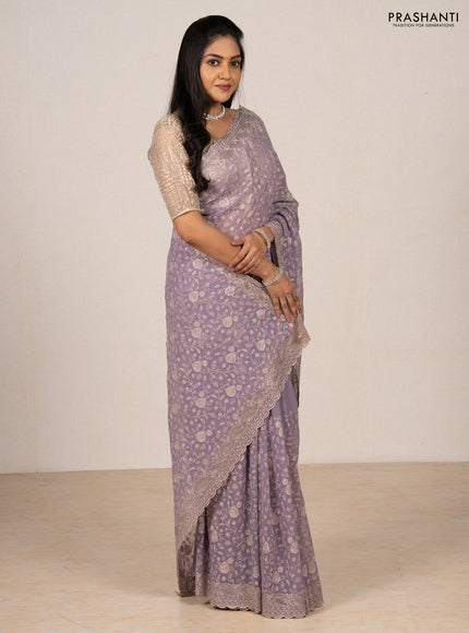 Lavender Georgette Saree - Embroidery