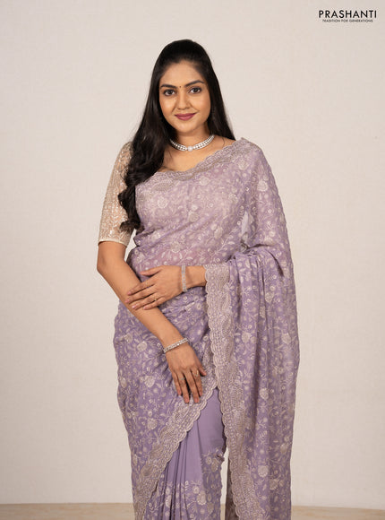 Lavender Georgette Saree - Embroidery