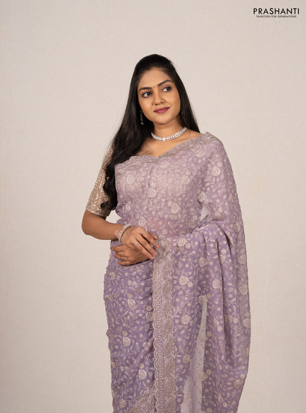 Lavender Georgette Saree - Embroidery