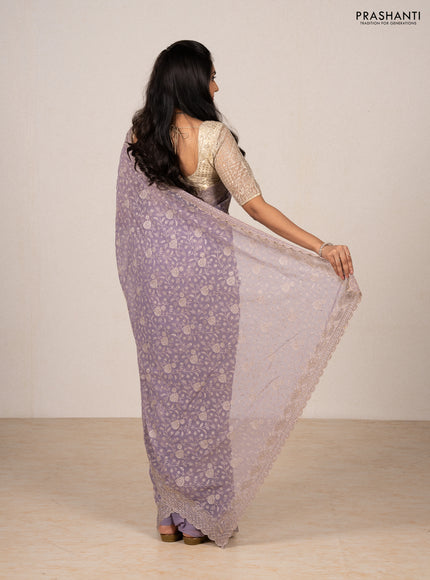 Lavender Georgette Saree - Embroidery