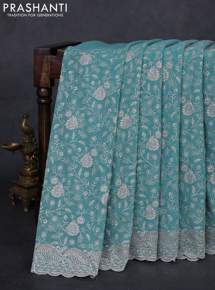 Teal Green Georgette Saree - Embroidery