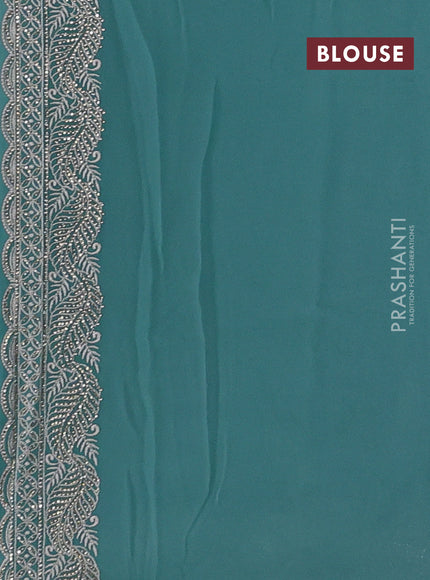 Teal Green Georgette Saree - Embroidery