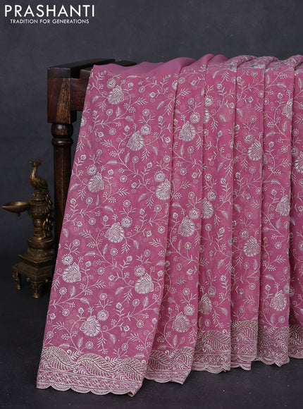 Mauve Pink Georgette Saree - Embroidery