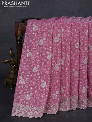 Mauve Pink Georgette Saree - Embroidery