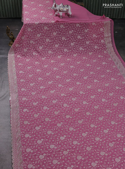Mauve Pink Georgette Saree - Embroidery