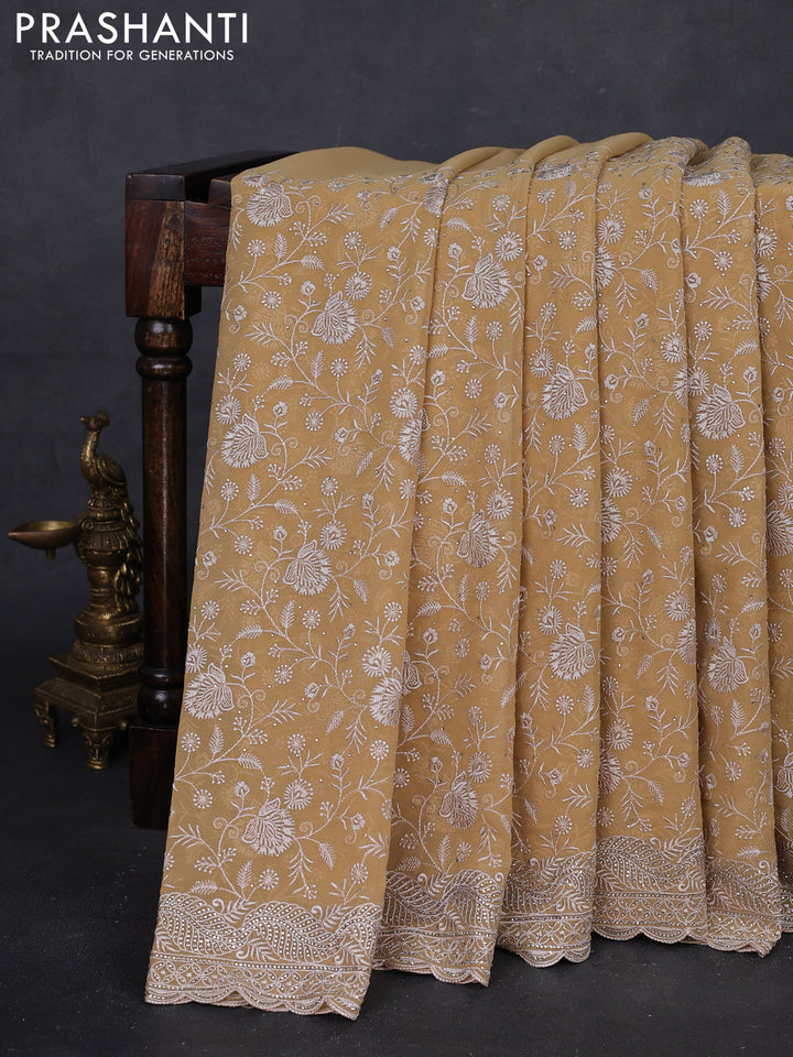 Sandal Georgette Saree - Embroidery