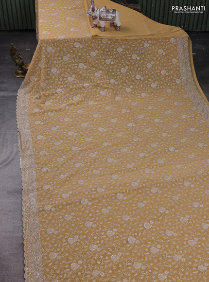 Sandal Georgette Saree - Embroidery
