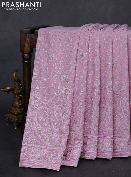 Pastel Pink Georgette Saree - Embroidery