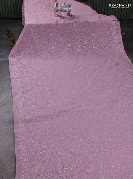 Pastel Pink Georgette Saree - Embroidery