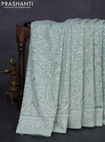 Pastel Green Georgette Saree - Embroidery