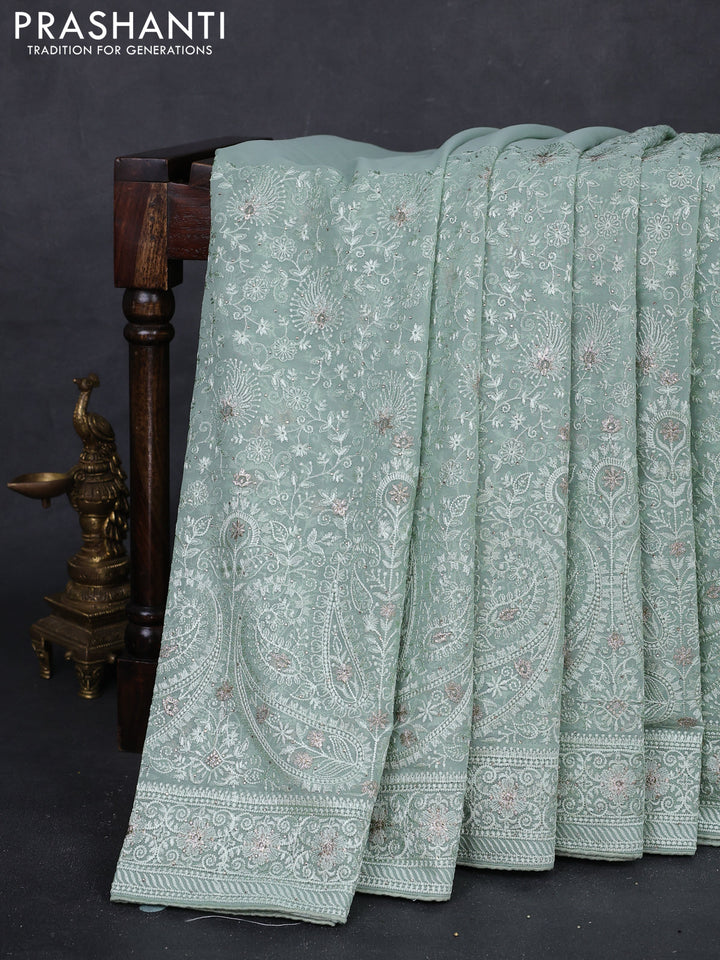 Pastel Green Georgette Saree - Embroidery