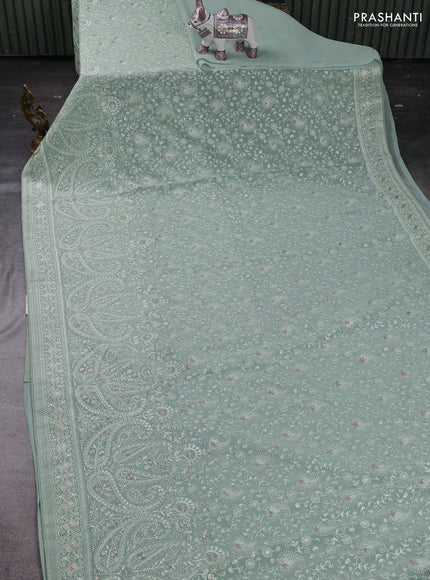 Pastel Green Georgette Saree - Embroidery