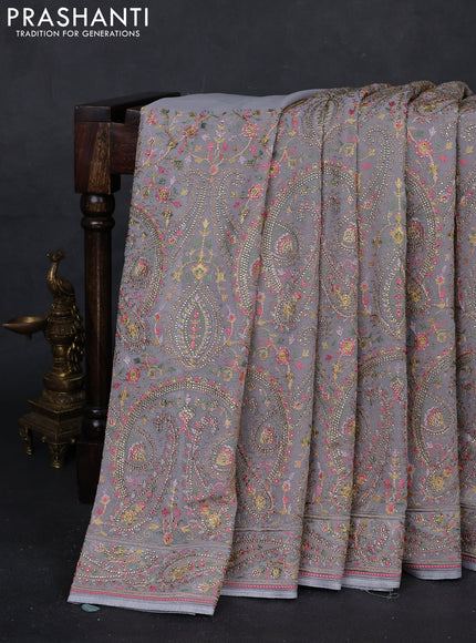 Grey Georgette Saree - Embroidery