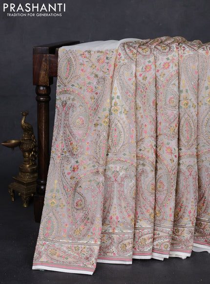 Off White Georgette Saree - Embroidery