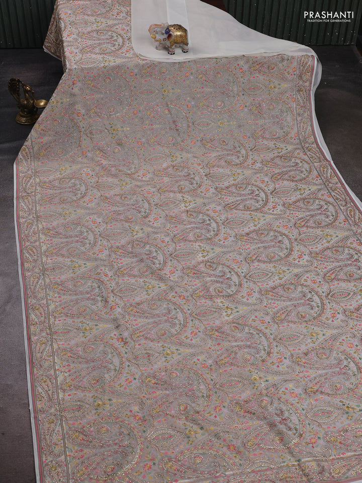 Off White Georgette Saree - Embroidery