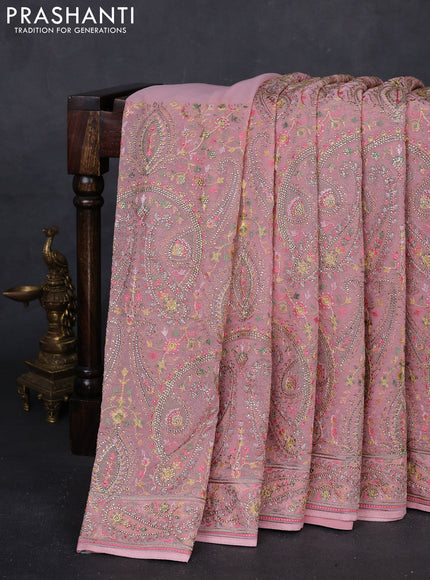 Peach Georgette Saree - Embroidery