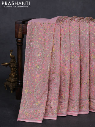 Peach Georgette Saree - Embroidery
