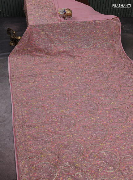 Peach Georgette Saree - Embroidery