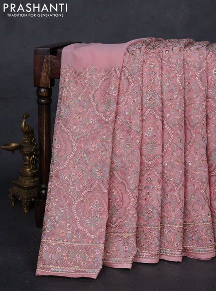 Peach Georgette Saree - Embroidery