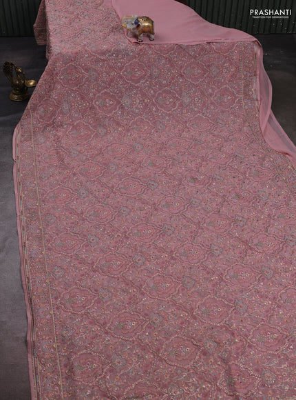 Peach Georgette Saree - Embroidery