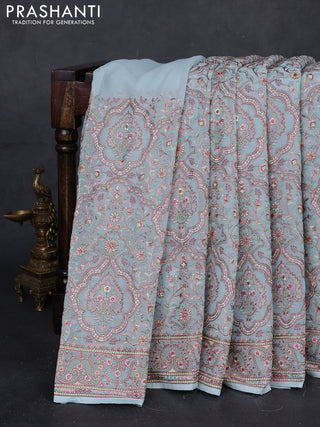Pastel Blue Georgette Saree - Embroidery