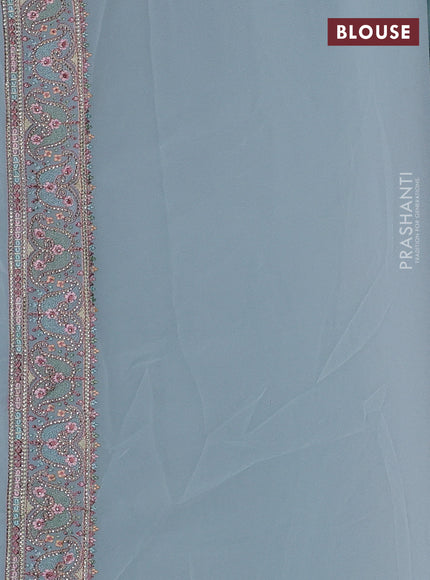 Pastel Blue Georgette Saree - Embroidery