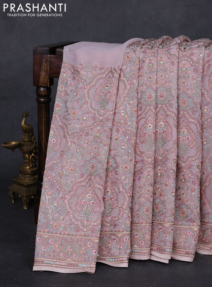 Pastel Pink Georgette Saree - Embroidery