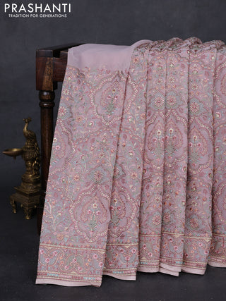 Pastel Pink Georgette Saree - Embroidery