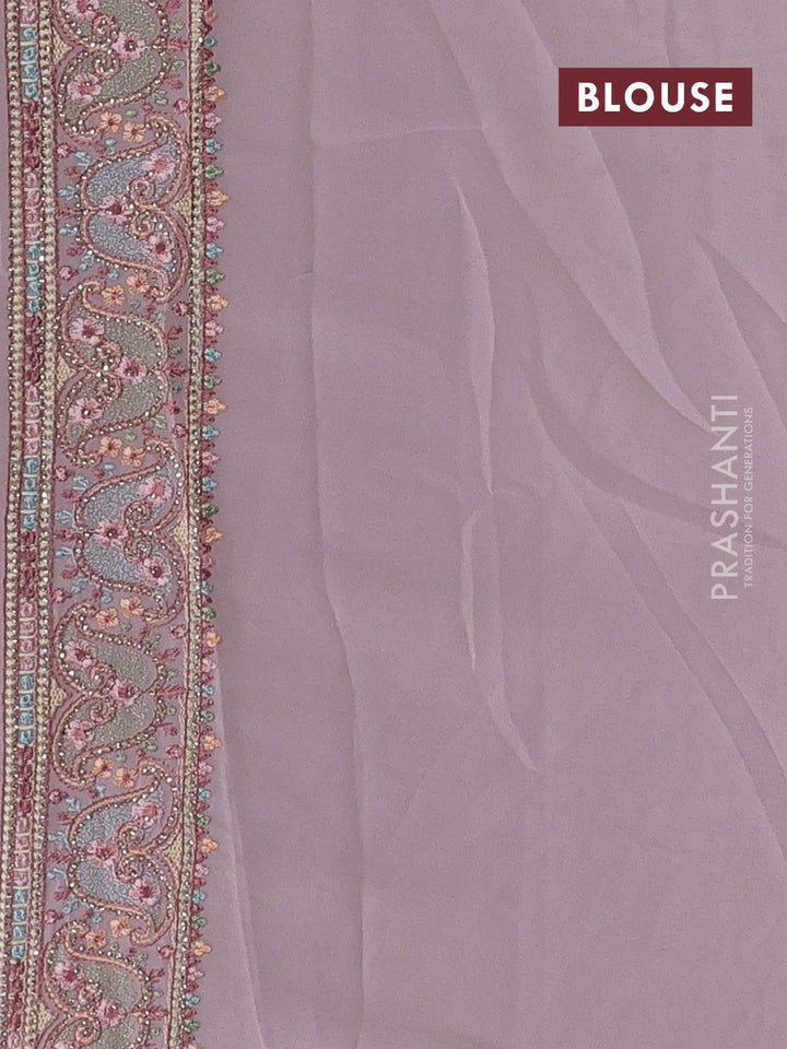 Pastel Pink Georgette Saree - Embroidery