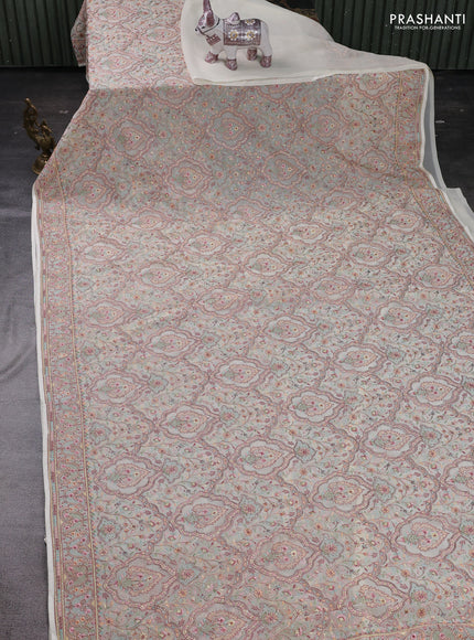 Cream Georgette Saree - Embroidery