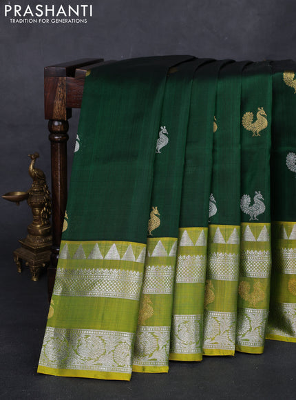 Bottle Green & Yellow Venkatagiri Silk - Buttas