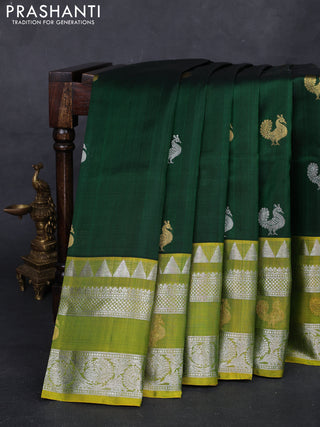 Bottle Green & Yellow Venkatagiri Silk - Buttas
