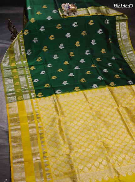 Bottle Green & Yellow Venkatagiri Silk - Buttas
