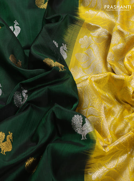 Bottle Green & Yellow Venkatagiri Silk - Buttas