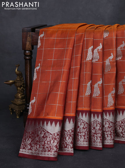 Rust & Maroon Venkatagiri Silk - Checks