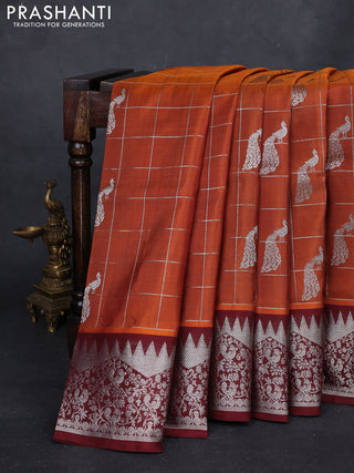 Rust & Maroon Venkatagiri Silk - Checks