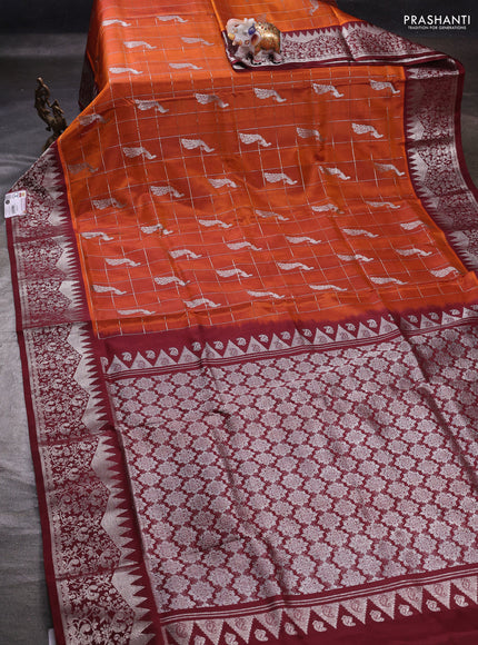 Rust & Maroon Venkatagiri Silk - Checks