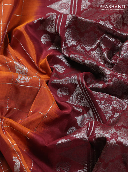 Rust & Maroon Venkatagiri Silk - Checks
