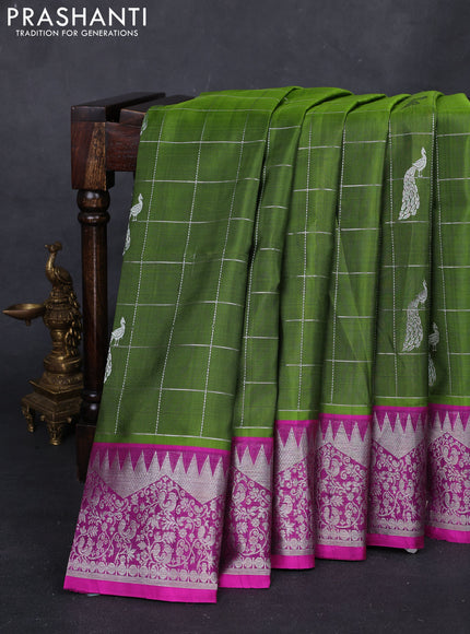 Green & Pink Venkatagiri Silk - Checks