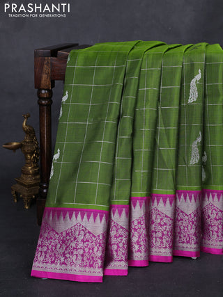 Green & Pink Venkatagiri Silk - Checks