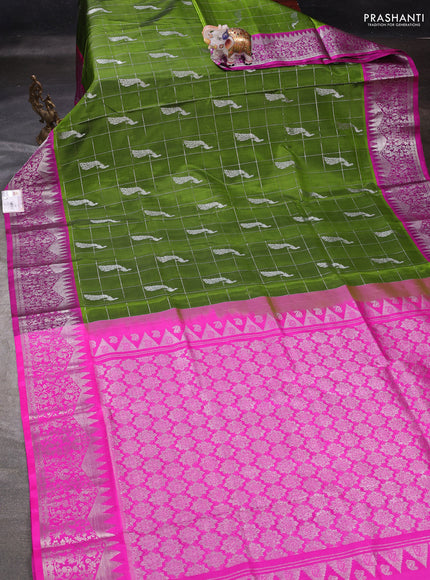 Green & Pink Venkatagiri Silk - Checks