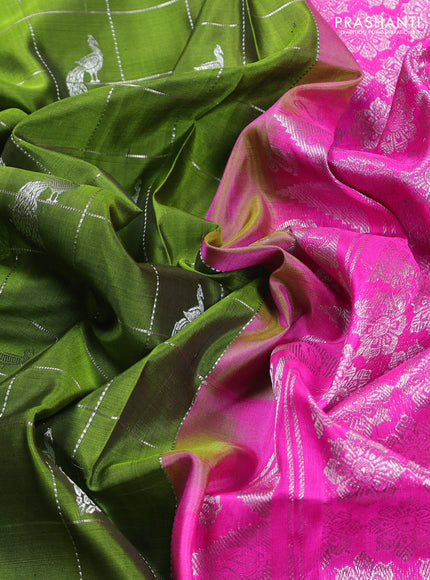 Green & Pink Venkatagiri Silk - Checks