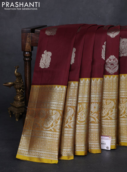 Coffee Brown & Mehendi Green Venkatagiri Silk - Buttas