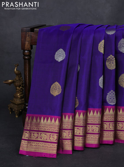 Blue & Magenta Pink Venkatagiri Silk - Buttas