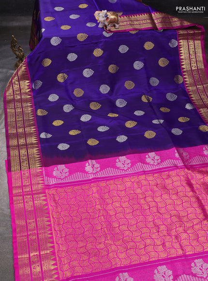 Blue & Magenta Pink Venkatagiri Silk - Buttas