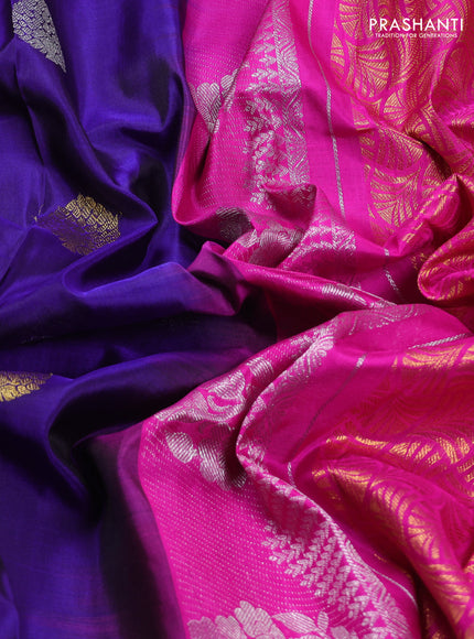 Blue & Magenta Pink Venkatagiri Silk - Buttas