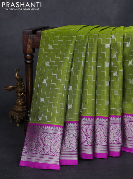 Green & Magenta Pink Venkatagiri Silk - Buttas