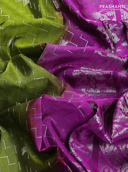 Green & Magenta Pink Venkatagiri Silk - Buttas